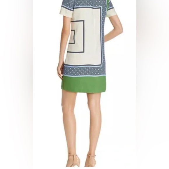 Tory Burch Green, Blue & White Color Blocked Silk Shift Dress, size 10 - Picture 2 of 11